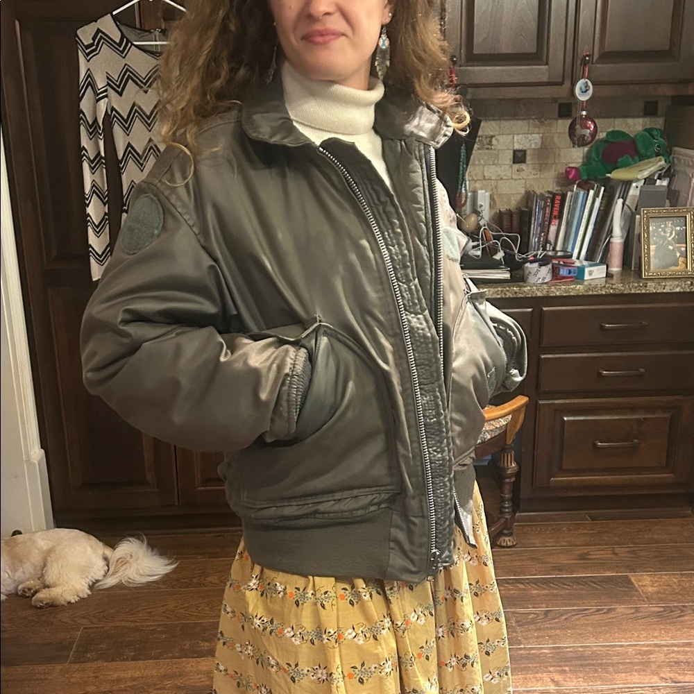 Vintage Sz 38 DOD Green Zip Front Quilted Bomber Jacket GVC